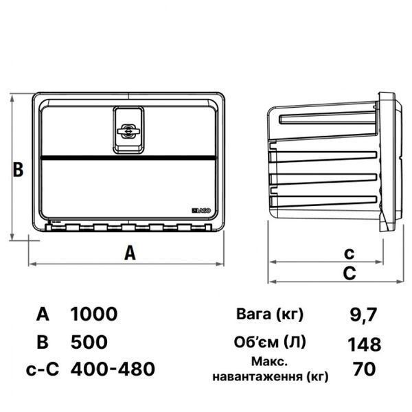 Інструментальна скринька для причепа LAGO ORIGIN 1000х500х480 мм T13545 фото