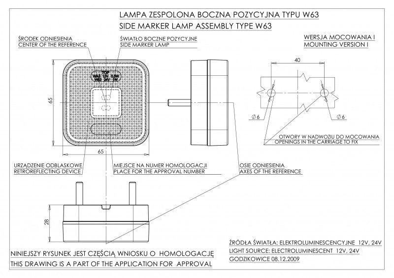 Фонарь габаритный боковой светодиодный WAS 302 W63 T115 фото