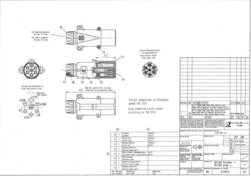 Вилка до напівпричепа 7 PIN S Type ERICH JAEGER (ISO 3731) 24V металева T6901 фото