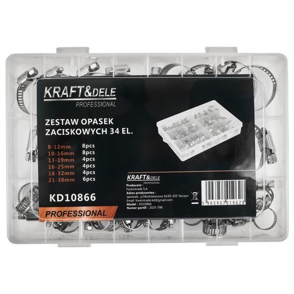 Червячные хомуты 8-38 мм KRAFT&DELE KD10866 [34 штуки] T15024 фото