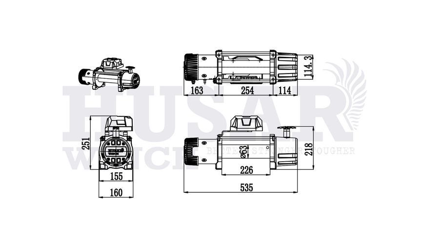 Лебедка электрическая автомобильная HUSAR BST 13500 12V синтетический трос T13015 фото