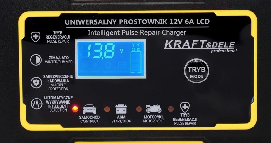 Зарядний пристрій для автомобільного акумулятора KRAFT&DELE KD1290 12В 6А T14740 фото