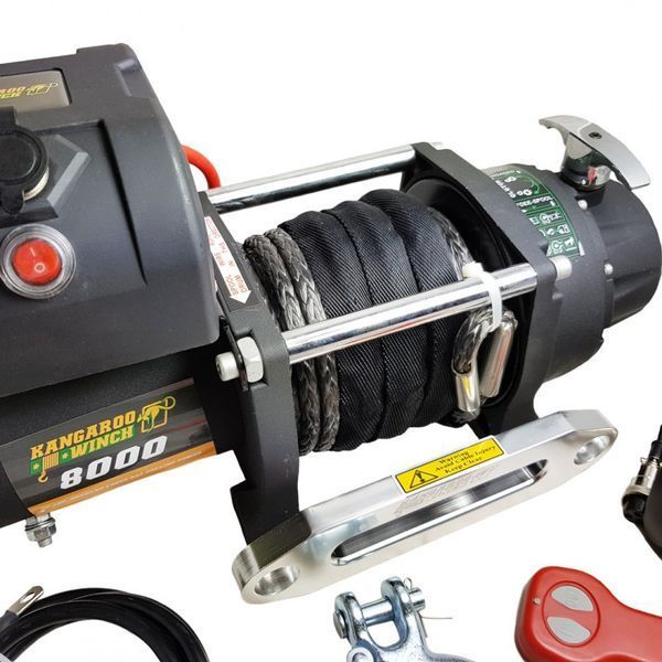 Лебідка електрична автомобільна KANGAROOWINCH K8000E 12V з синтетичним тросом T7315 фото